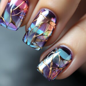 New Year Blue Nails - Mid-Square Electroplated Set, 24pc