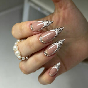 Nude Pink Leopard French Nails - Almond Sweet-Cool Press-Ons, 24pc