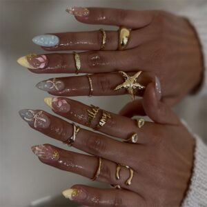 Ocean Starfish Pearl Nails - 3D Flower Luxury Strip Set, 30pc