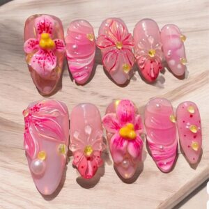 Orange Ombre Bubble Bead Nails - INS Style Almond Press-Ons, 30pc