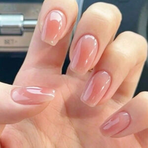 Orange Pink Blush Short Square Nails - Jelly Glossy Press-Ons, 24pc