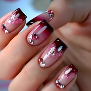 Pink Rhinestone Nails - Glitter Mid-Square Set, 24pc