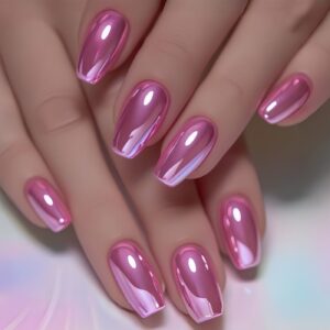 Pink Shimmer Nails - Electroplated Mid-Square Set, 24pc