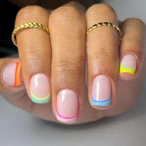 Rainbow French Nails - Two-Tone Pastel Press-On Set, 24pc