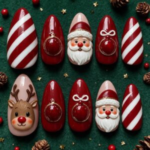 Santa Stripe Christmas Nails - 30pc Holiday Set