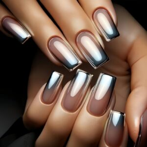 Silver Gradient Nails - Premium Electroplated French Set, 24pc