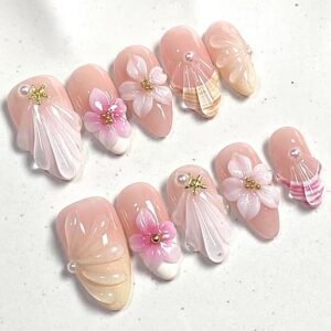 Spring 3D Flower Nails - Fresh Handmade Almond Press-Ons, 30pc