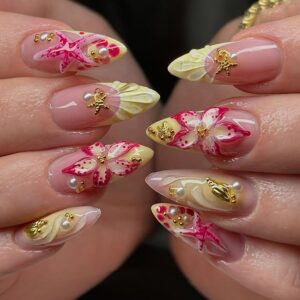 Starfish Shell Pearl Nails - Dopamine Ombre Almond Set, 30pc