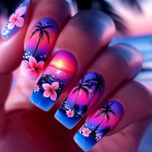 Sunset Beach Nails - Seagull Palm Tree Ballet Tips, 24pc