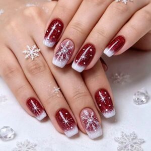 White Snowflake Press-On Nails - Removable Christmas Set, 24pc
