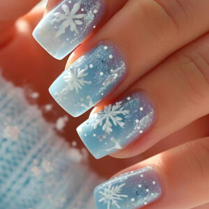 White Snowflake Sequin Nails - Elegant Winter Press-Ons, 24pc