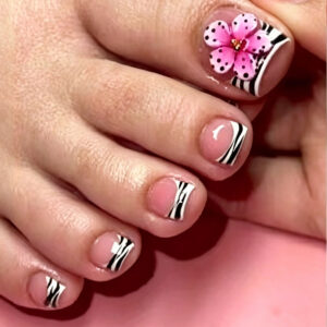 Zebra Print Gold Bead Toe Nails - French Press-On Toenails, 24pc